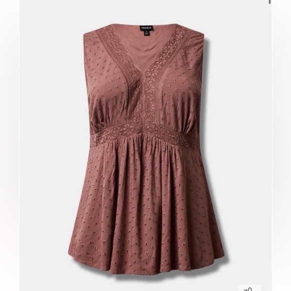 torrid Tops - NWT Torrid Mixed Eyelet Sisterhood Baby doll Size 1 Rose Taupe